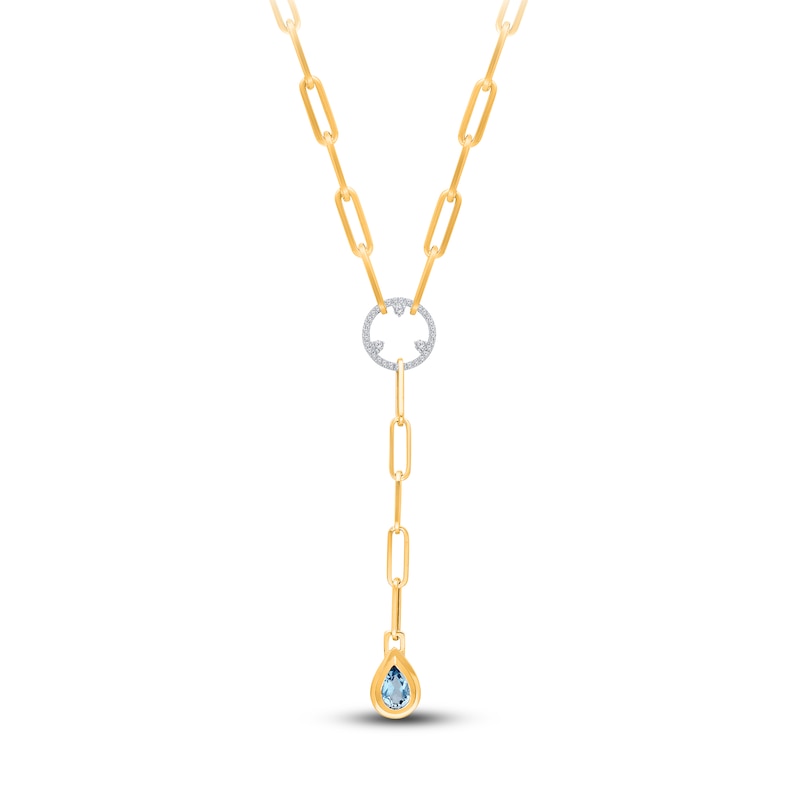 Main Image 3 of Kallati Pear-Shaped Natural Blue Topaz & Diamond Y Necklace 1/4 ct tw 14K Yellow Gold