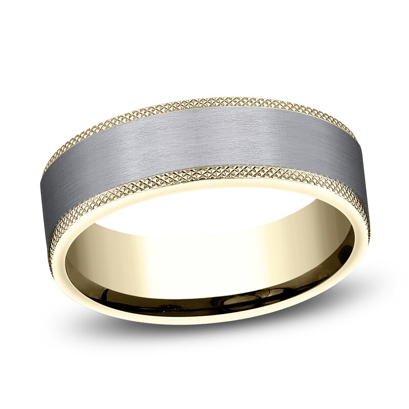 Main Image 1 of Men's Knurled Comfort-Fit Wedding Band 7mm 14K Yellow Gold & Tantalum