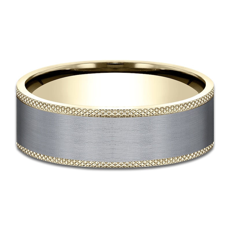 Main Image 3 of Men's Knurled Comfort-Fit Wedding Band 7mm 14K Yellow Gold & Tantalum