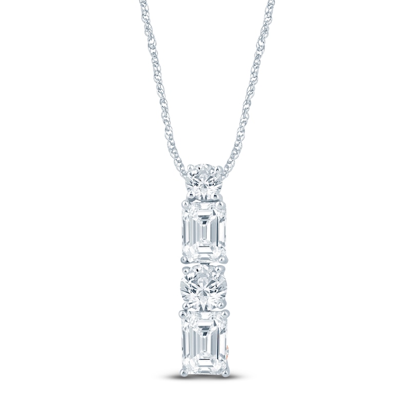 Main Image 1 of Pnina Tornai Round & Emerald-Cut Lab-Created Diamond Vertical Drop Necklace 2 ct tw 14K White Gold