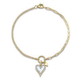 Shy Creation Mother-of-Pearl Heart Bracelet 1/8 ct tw Diamonds 14K Yellow Gold 7&quot; SC55027314