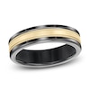 Thumbnail Image 1 of Men's Milgrain Stripe Wedding Band Black Tungsten Carbide & 14K Yellow Gold 6mm