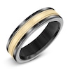 Thumbnail Image 2 of Men's Milgrain Stripe Wedding Band Black Tungsten Carbide & 14K Yellow Gold 6mm