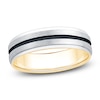 Thumbnail Image 1 of Men's Black Stripe Brushed Wedding Band 14K Two-Tone Gold 6mm