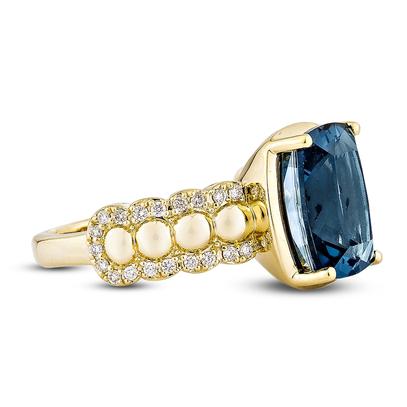 Main Image 2 of Cushion-Cut Natural London Blue Topaz & Diamond Cocktail Ring 1/5 ct tw 14K Yellow Gold