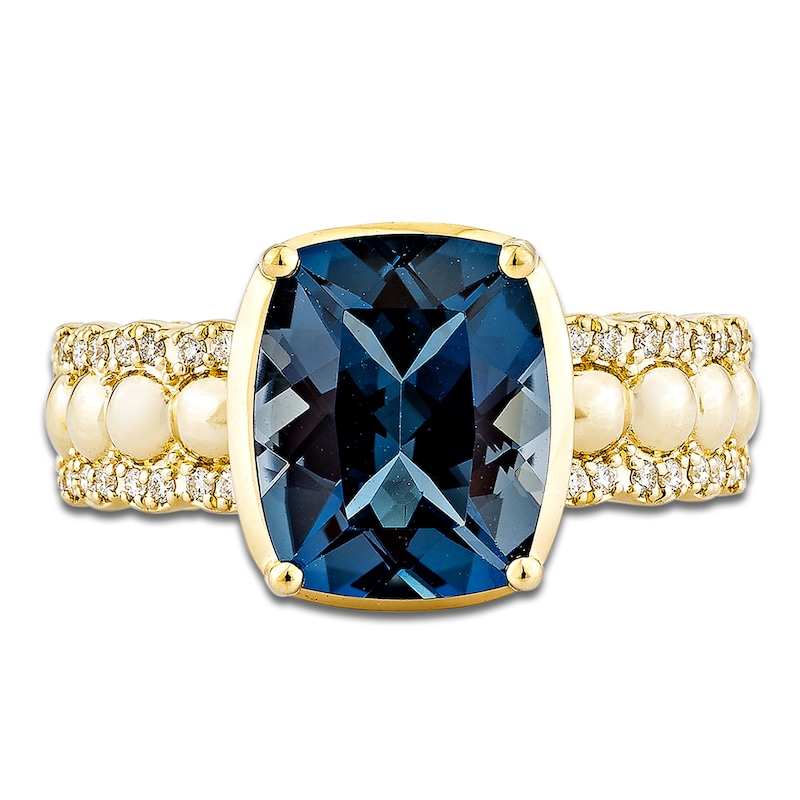 Main Image 3 of Cushion-Cut Natural London Blue Topaz & Diamond Cocktail Ring 1/5 ct tw 14K Yellow Gold