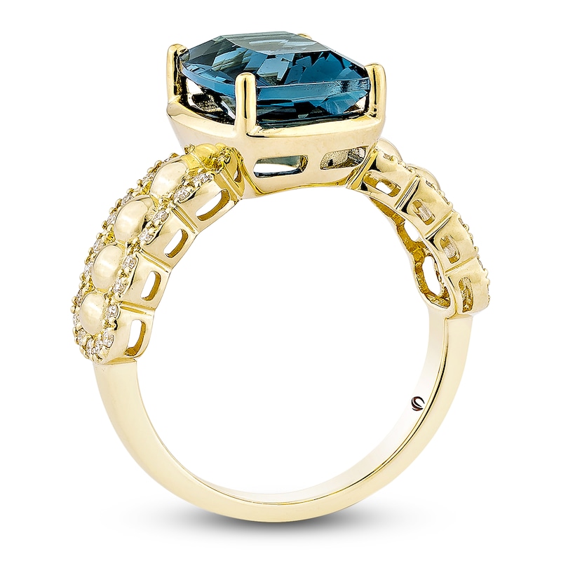 Main Image 4 of Cushion-Cut Natural London Blue Topaz & Diamond Cocktail Ring 1/5 ct tw 14K Yellow Gold