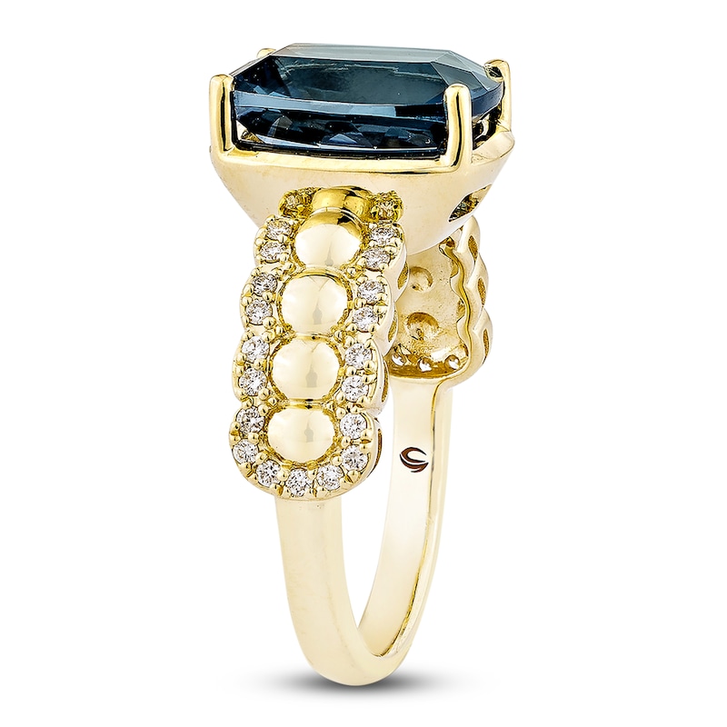 Main Image 5 of Cushion-Cut Natural London Blue Topaz & Diamond Cocktail Ring 1/5 ct tw 14K Yellow Gold