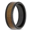 Thumbnail Image 1 of Men's 8mm Whiskey Barrel Wood Inlay Wedding Band Black Ceramic