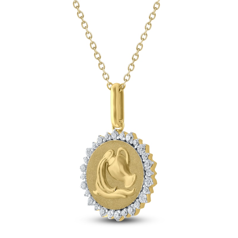 Main Image 2 of Diamond Zodiac Aquarius Medallion Necklace 1/3 ct tw 10K Yellow Gold 18&quot;