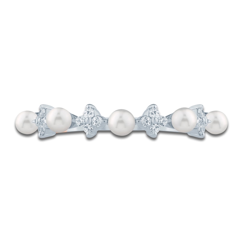 Main Image 3 of Pnina Tornai Cultured Pearl & Diamond Quatrefoil Anniversary Ring 1/6 ct tw 14K White Gold