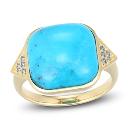 Cushion-Cut Natural Turquoise & Blue Topaz Ring 14K Yellow Gold