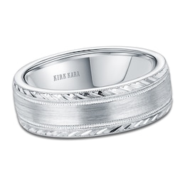 Kirk Kara Men's Engraved Brushed Wedding Band 18K White Gold 7mm