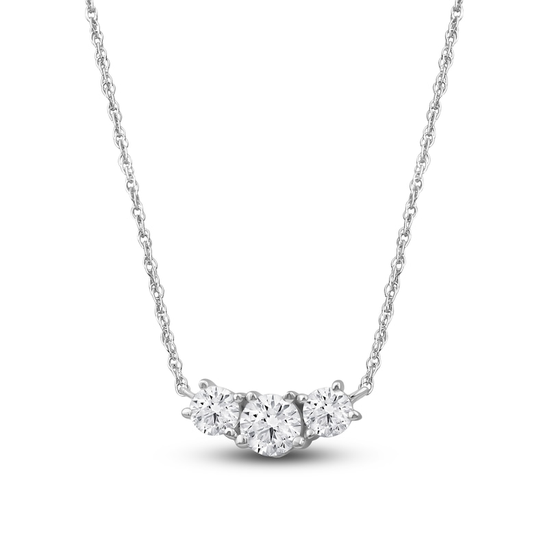 Main Image 1 of Lab-Created Diamond Three-Stone Necklace 1 ct tw 14K White Gold 18&quot;