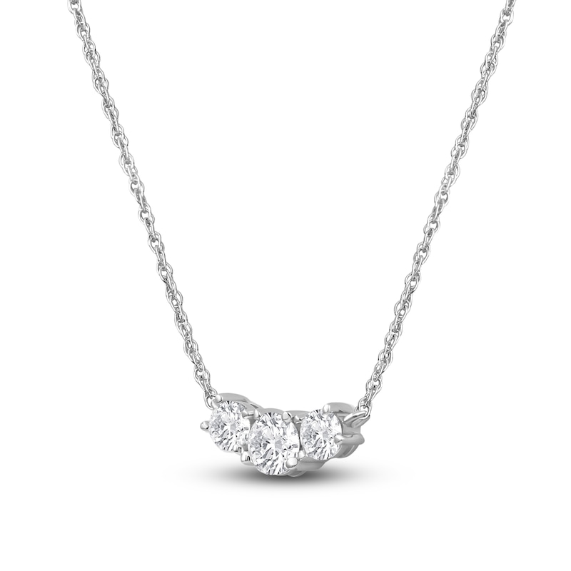 Main Image 2 of Lab-Created Diamond Three-Stone Necklace 1 ct tw 14K White Gold 18&quot;