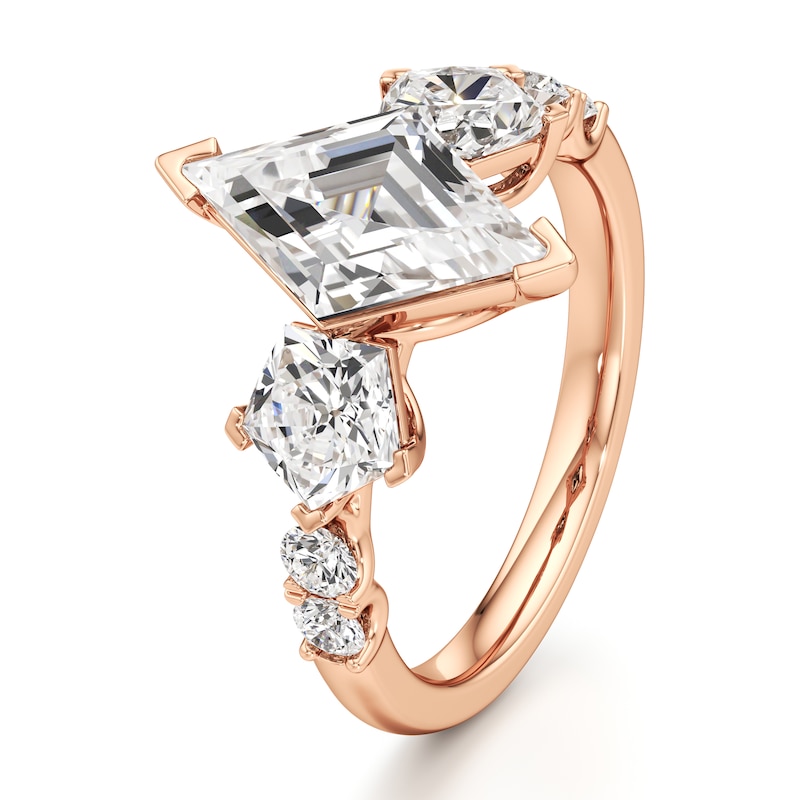 Main Image 4 of J'Lure Lozenge Step-Cut Lab-Created Diamond Engagement Ring 3-3/8 ct tw 18K Rose Gold