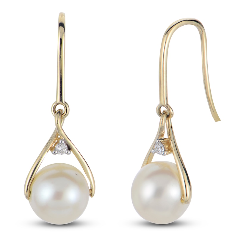 Main Image 1 of Cultured Pearl & Diamond Accent Wishbone Dangle Earrings 10K Yellow Gold