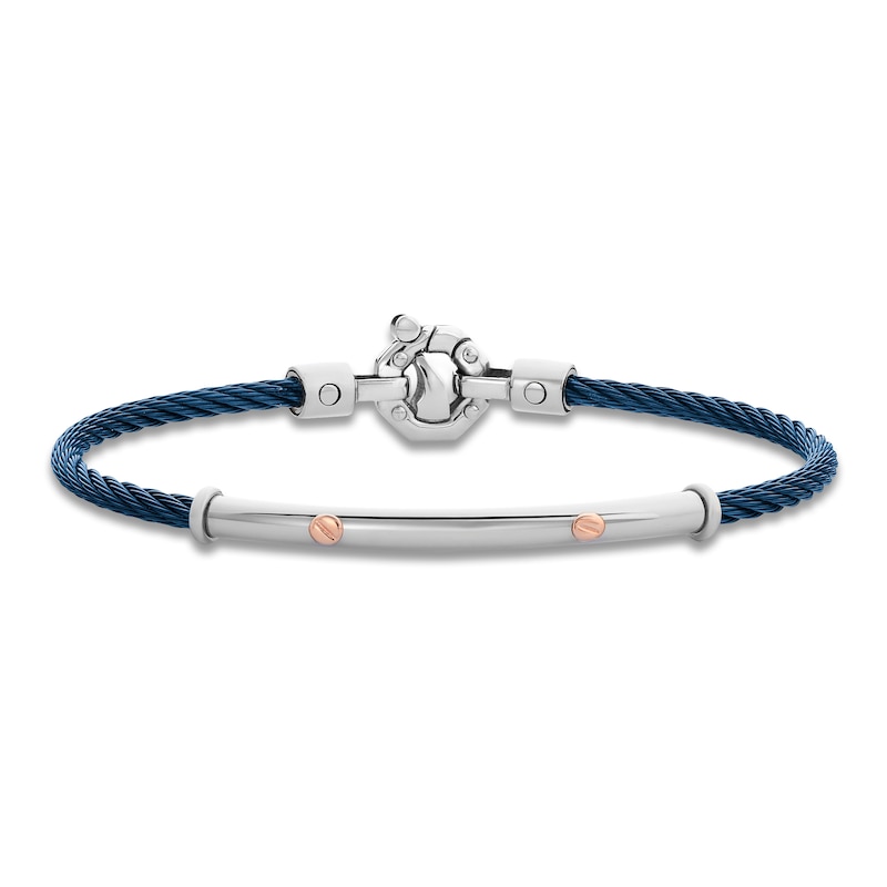 Main Image 1 of Baraka Men's Layered Cord Diamond Accent Bracelet Stainless Steel, Blue Ion Plating & 18K Rose Gold 7.5&quot;