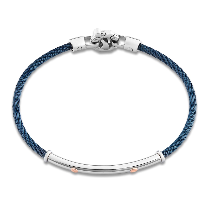 Main Image 2 of Baraka Men's Layered Cord Diamond Accent Bracelet Stainless Steel, Blue Ion Plating & 18K Rose Gold 7.5&quot;