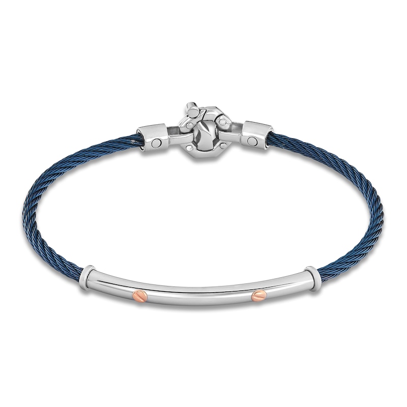 Main Image 4 of Baraka Men's Layered Cord Diamond Accent Bracelet Stainless Steel, Blue Ion Plating & 18K Rose Gold 7.5&quot;