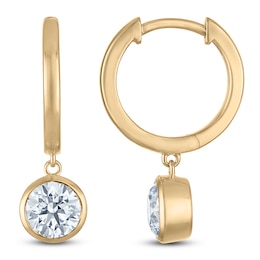 Round-Cut Lab-Created Diamond Solitaire Dangle Hoop Earrings 1-1/2 ct tw 14K Yellow Gold (SI2/F)