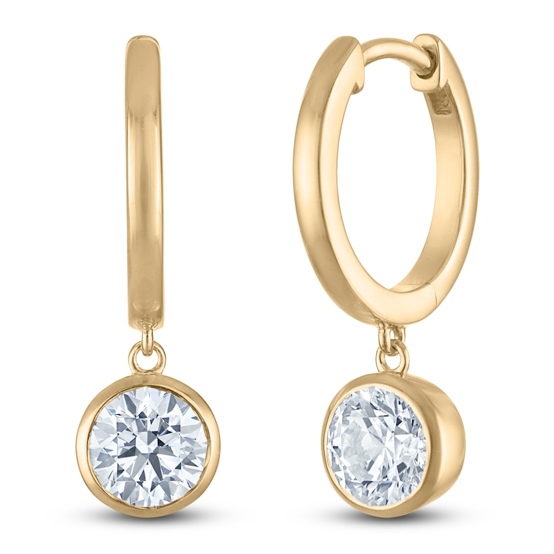 Main Image 2 of Round-Cut Lab-Created Diamond Solitaire Dangle Hoop Earrings 1-1/2 ct tw 14K Yellow Gold (SI2/F)