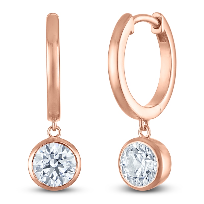 Main Image 2 of Round-Cut Lab-Created Diamond Solitaire Dangle Hoop Earrings 1-1/2 ct tw 14K Rose Gold (SI2/F)