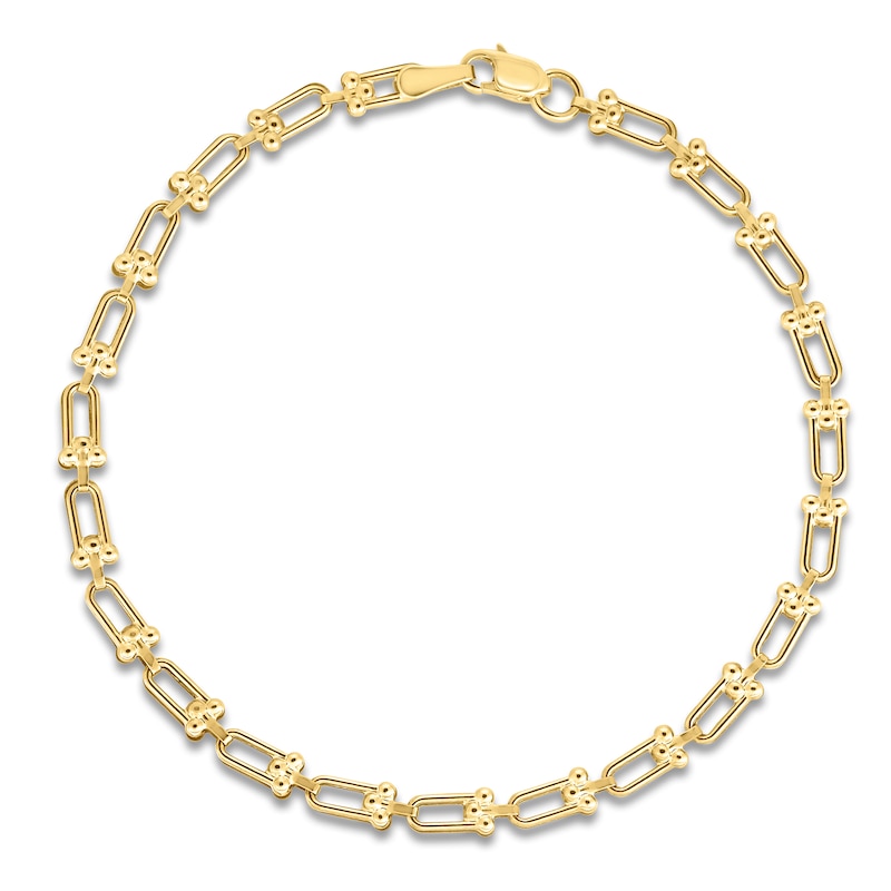 Solid Fancy Link Bracelet 14K Yellow Gold 7.5" 3.7mm