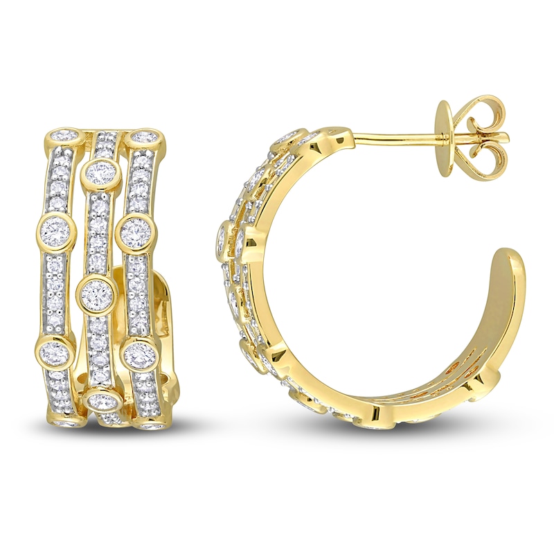 Main Image 1 of Diamond Hoop Earrings 1-1/3 ct tw Round 14K Yellow Gold