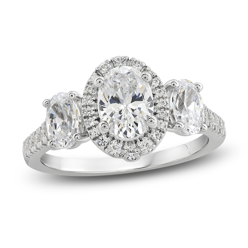 Main Image 1 of Diamond 3-Stone Engagement Ring 2-1/4 ct tw Oval/Round 14K White Gold