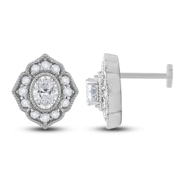 Diamond Flat Back Stud Earrings 1/3 ct tw Oval/Round 14K White Gold