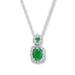 Natural Emerald Necklace 1/8 ct tw Diamonds 14K White Gold 18&quot;
