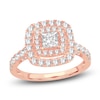 Thumbnail Image 1 of Diamond Halo Engagement Ring 1-1/2 ct tw Princess/Round 14K Rose Gold