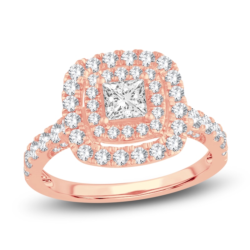 Main Image 1 of Diamond Halo Engagement Ring 1-1/2 ct tw Princess/Round 14K Rose Gold