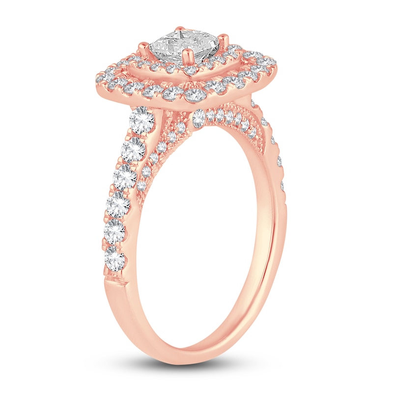 Main Image 2 of Diamond Halo Engagement Ring 1-1/2 ct tw Princess/Round 14K Rose Gold