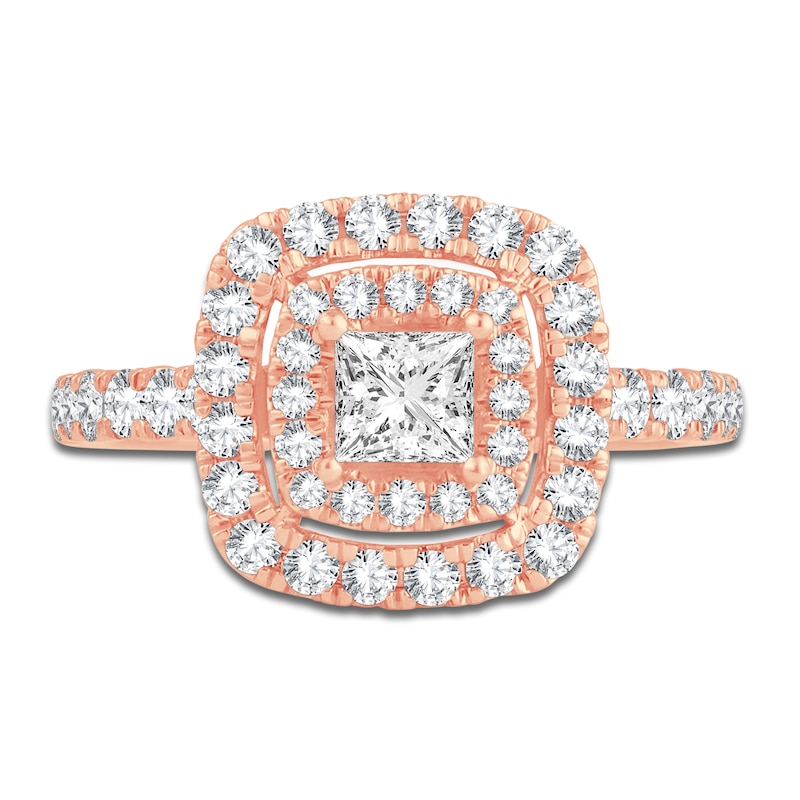 Main Image 3 of Diamond Halo Engagement Ring 1-1/2 ct tw Princess/Round 14K Rose Gold