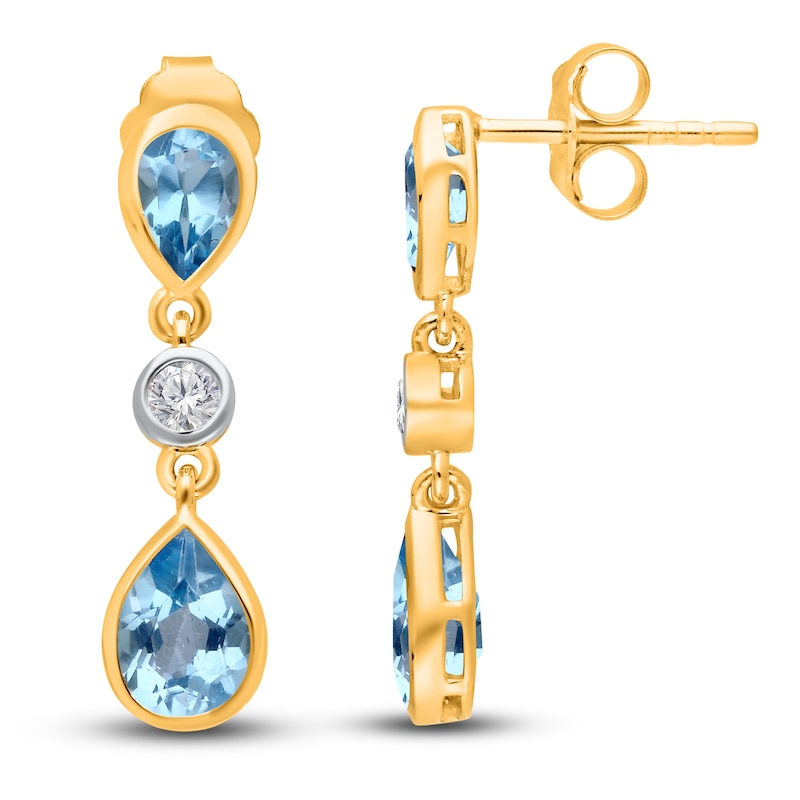 Main Image 1 of Kallati Pear-Shaped Natural Blue Topaz Dangle Earrings 1/20 ct tw Diamonds 14K Yellow Gold