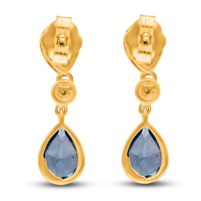 Main Image 3 of Kallati Pear-Shaped Natural Blue Topaz Dangle Earrings 1/20 ct tw Diamonds 14K Yellow Gold