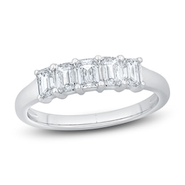 Diamond Anniversary Ring 7/8 ct tw Emerald 14K White Gold