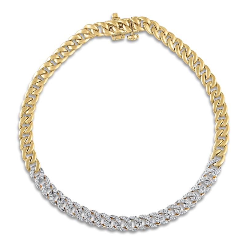 Main Image 1 of Diamond Cuban Bracelet 1/2 ct tw Round 14K Yellow Gold 7.5&quot;