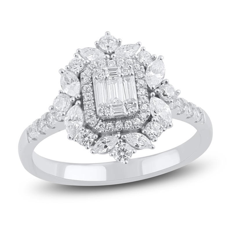 Main Image 1 of Baguette, Round & Marquise-Cut Diamond Ring 1 ct tw 14K White Gold