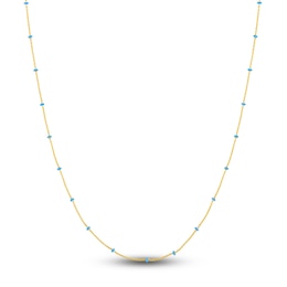 Solid Station Necklace Light Blue Enamel 14K Yellow Gold 18&quot;