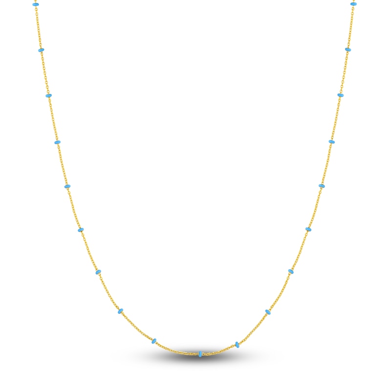 Main Image 1 of Solid Station Necklace Light Blue Enamel 14K Yellow Gold 18&quot;