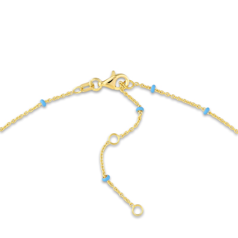 Main Image 3 of Solid Station Necklace Light Blue Enamel 14K Yellow Gold 18&quot;