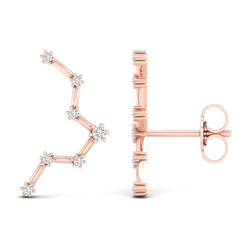 Diamond Pisces Constellation Earrings 1/8 ct tw Round 14K Rose Gold