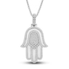 Thumbnail Image 1 of Diamond Hamsa Pendant Necklace 1/2 ct tw Round Sterling Silver 22&quot;