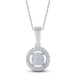 Diamond Halo Pendant Necklace 1/6 ct tw 10K White Gold
