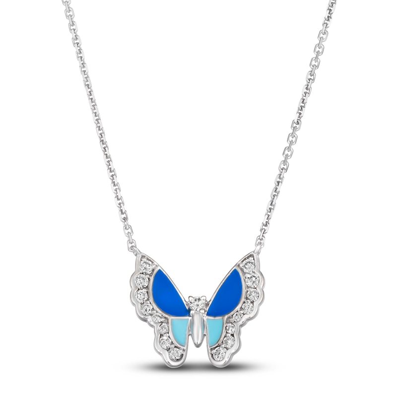 Le Vian Diamond Butterfly Pendant Necklace 1/4 ct tw Round Blue/Turquoise Enamel 14K Vanilla Gold 19"