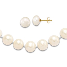 Freshwater Cultured Pearl Necklace & Earring Set 14K Yellow Gold 18&quot;