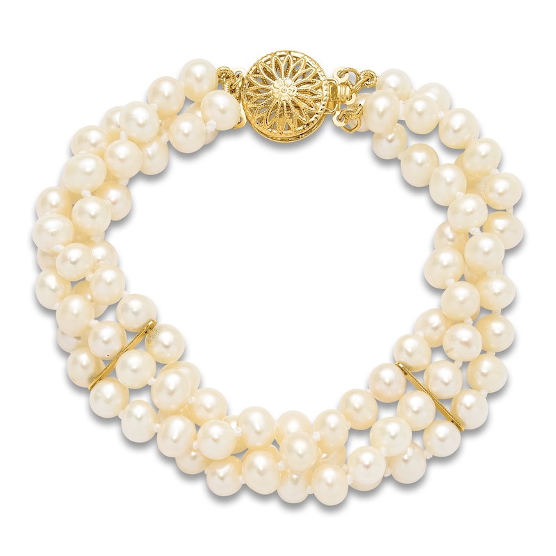 Freshwater Cultured Pearl Bead Bracelet 14K Yellow Gold 7-inch